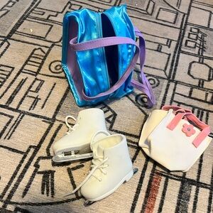 American girl Our generation doll figure skates and skate bag plus flower purse